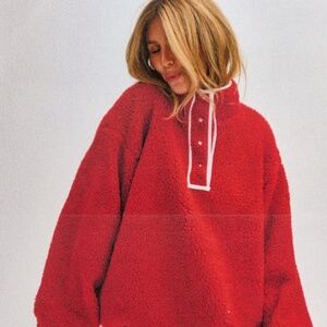 Cozy Red Fleece Pullover Jacket